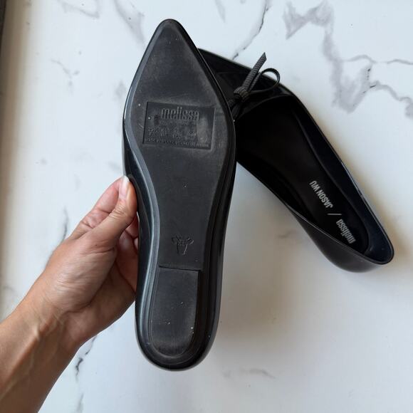 Melissa x Jason Wu Bow Pointed Toe Jelly Flats in Black Size 38 - Picture 7 of 8